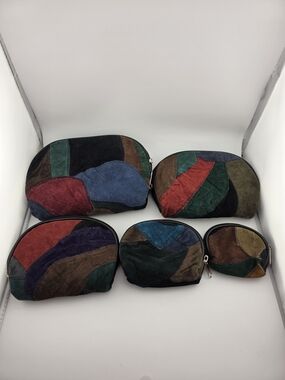 Vintage Patchwork Suede Cosmetic Pouches Lot of 5
